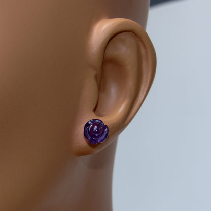 Amethyst gemstone Rose Earrings on Sterling Silver Posts