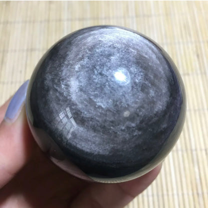 Natural Silver Obsidian Sphere - Crystal Reiki Healing Ball - 5 sizes