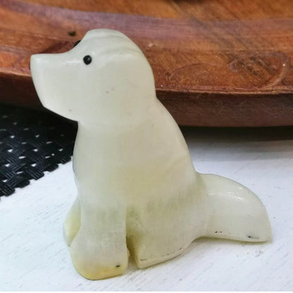 Natural white Jade gemstone dog