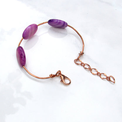 Pink Banded Agate gemstone Bracelet on Copper