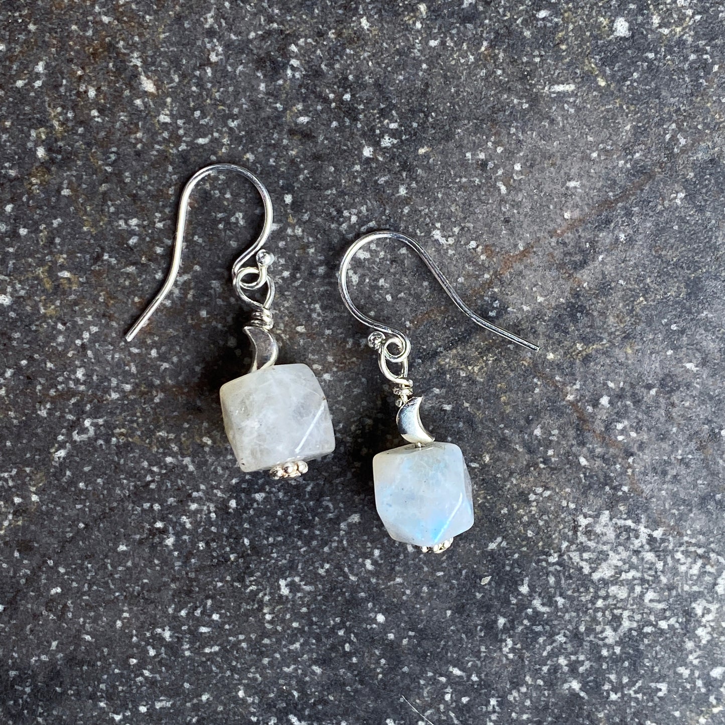 Labradorite gemstones with silver Moon Dangle earrings