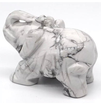 Natural White Howlite gemstone Elephant Figurine