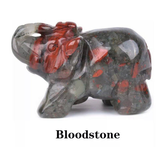 Semiprecious African Bloodstone lucky Elephant gemstone crystal figurine