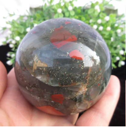 Natural African Bloodstone sphere semiprecious crystal gemstone