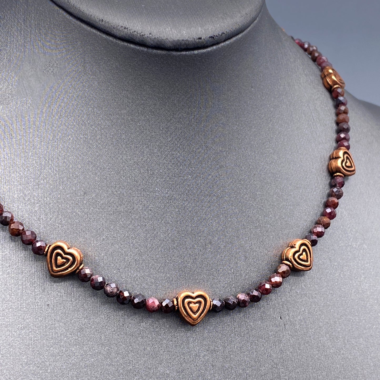 Garnet and Copper Heart Necklace