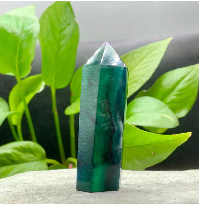 Natural Fluorite Obelisk Quartz Crystal Wand Point Realistic Healing