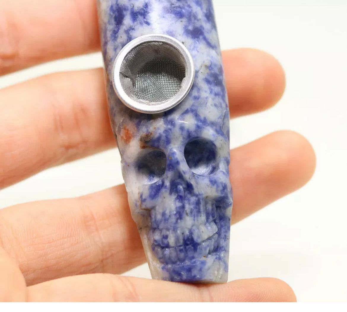 Natural Blue Spot Jasper Pipe 420