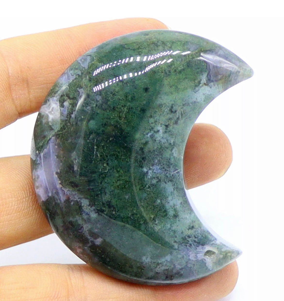 Natural Moss Agate Crescent Moon