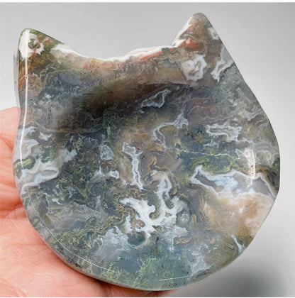 Natural Moss Agate Kitty Cat jewelry dish