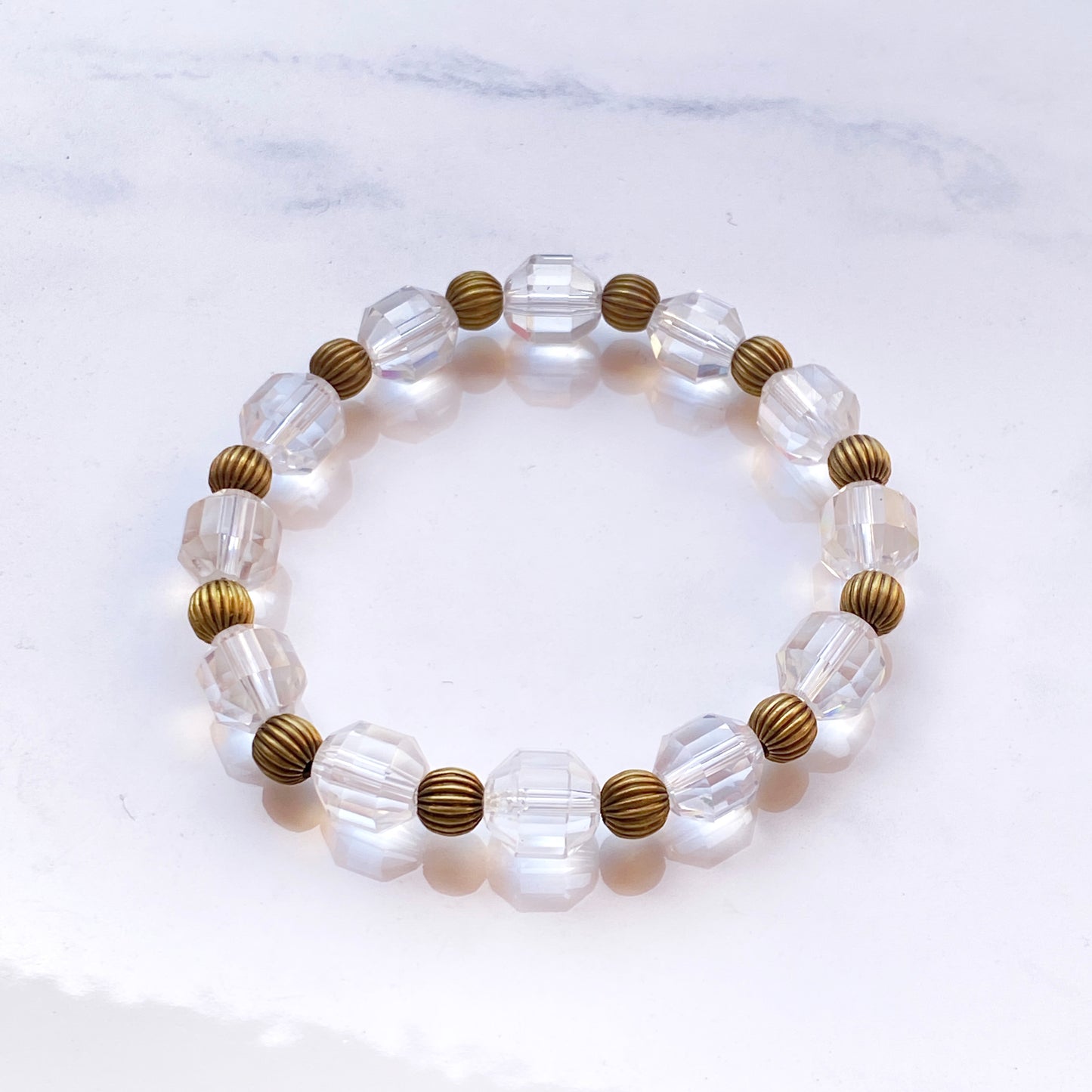 Brass and Quartz gemstone Stretch Bracelet