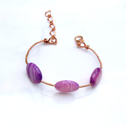 Pink Banded Agate gemstone Bracelet on Copper