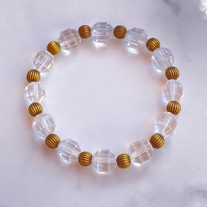 Brass and Quartz gemstone Stretch Bracelet