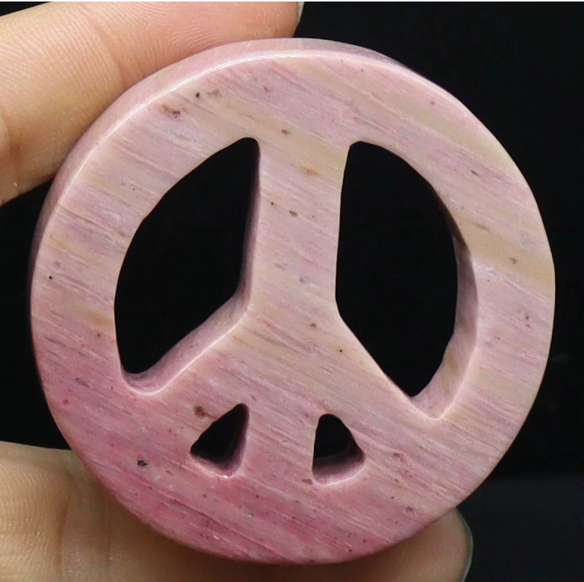 Natural Rhodonite Peace Sign figurine