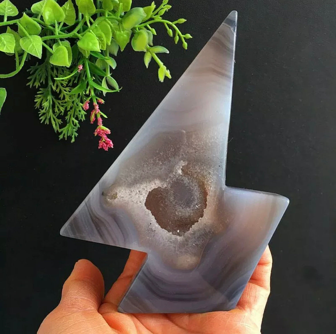 Grey Agate Druzy Geode Lightning Bolt
