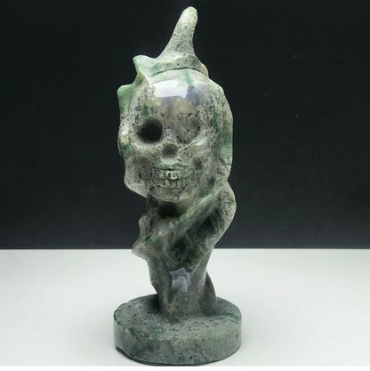 Natural Aquatic Agate gemstone Skull Carving