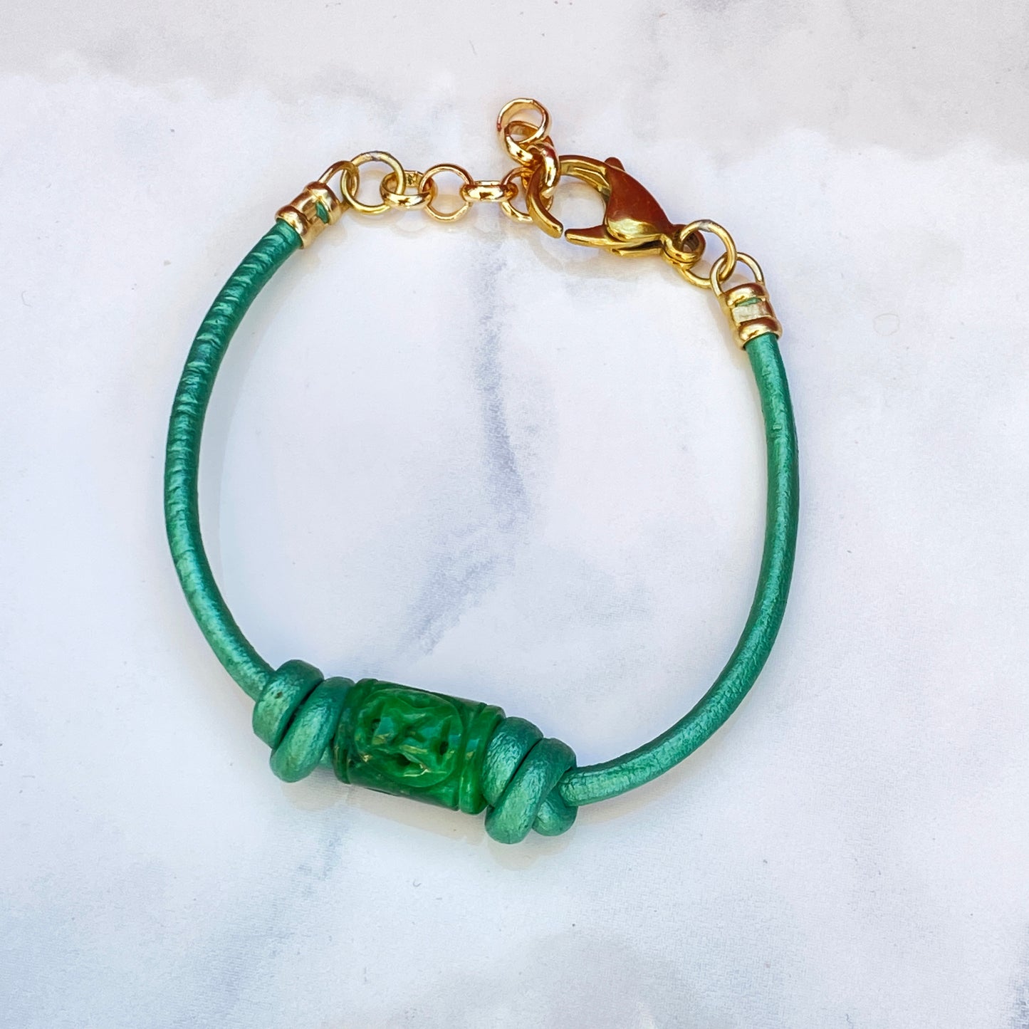 Jade gemstone Leather Bracelet