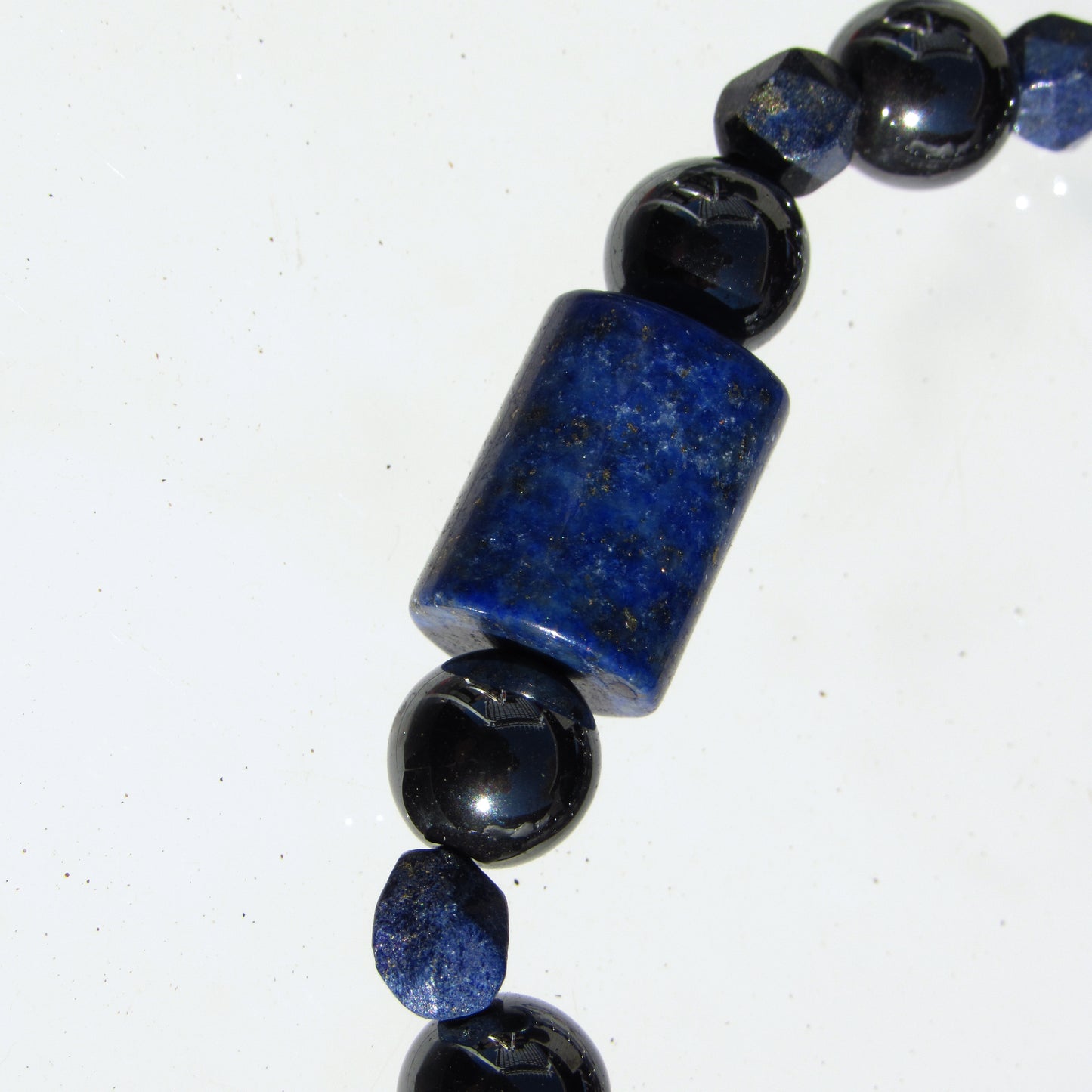 Hematite and lapis lazuli gemstone beaded bracelet