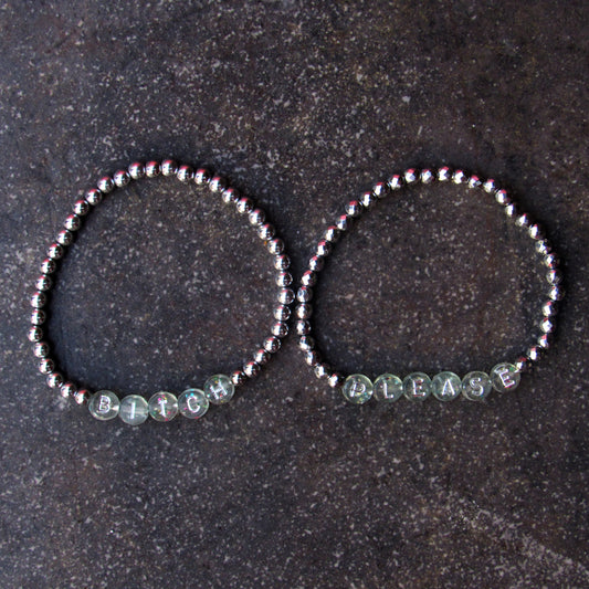 Hematite Gemstone "BITCH PLEASE" women's Stretch Bracelet