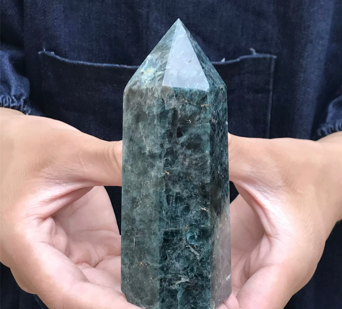 Natural Blue Apatite Gemstone Tower Point Obelisk