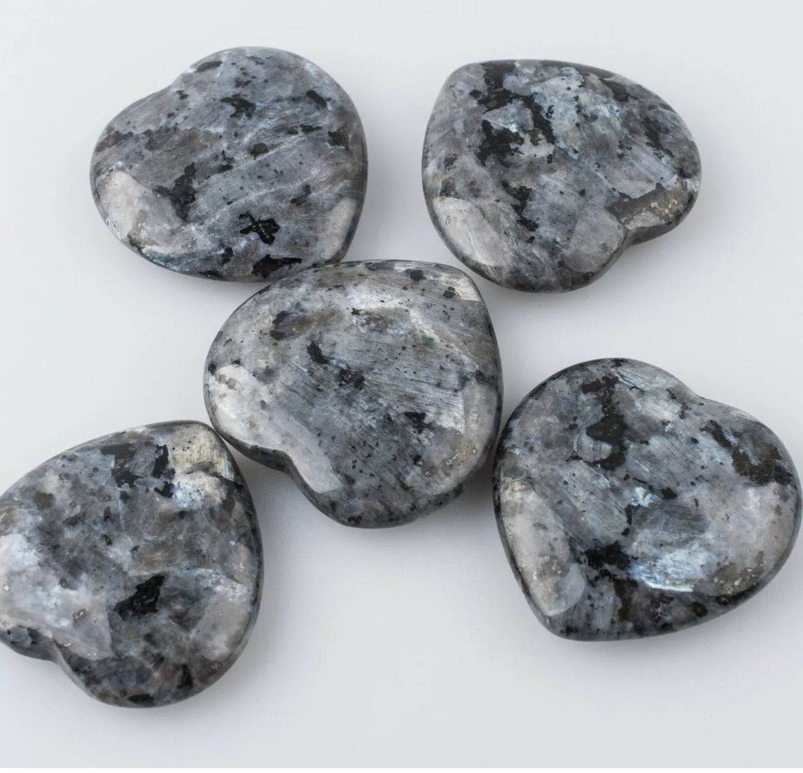 Natural Larvikite heart palm stones