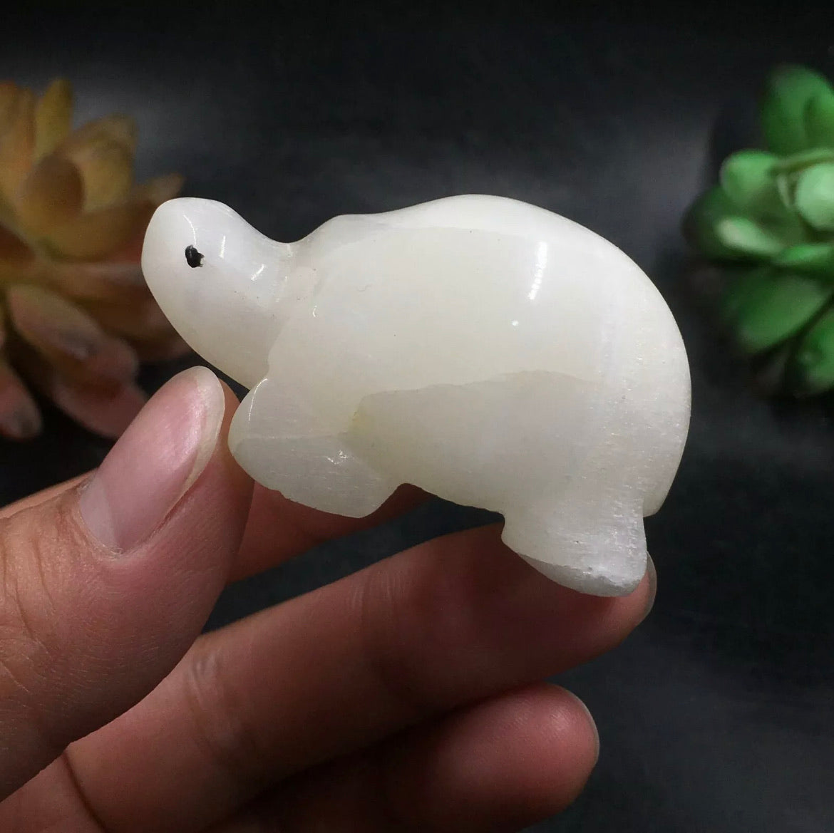 Natural White Agate gemstone Turtle