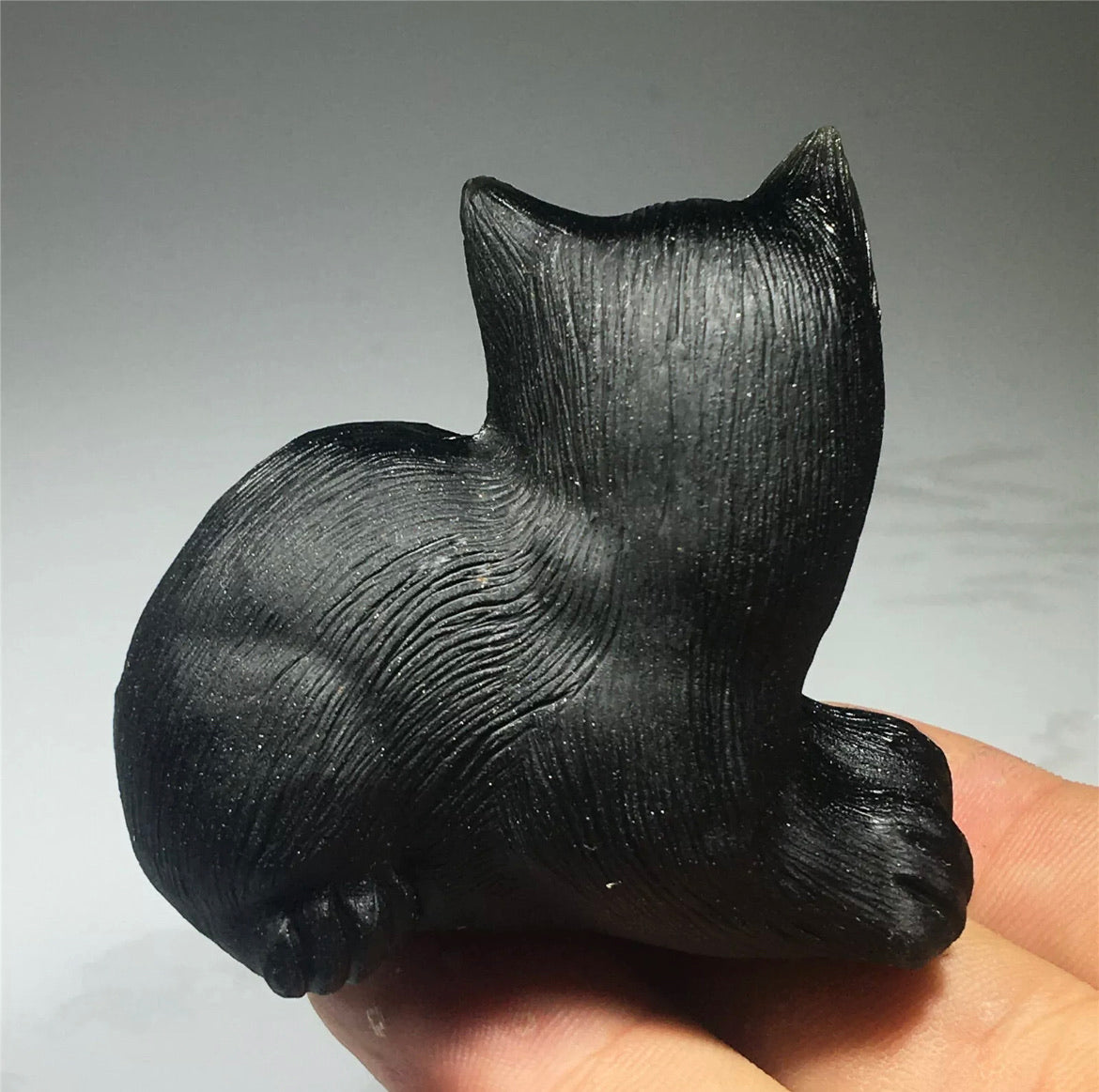 Natural Black Obsidian Lying Down Cat