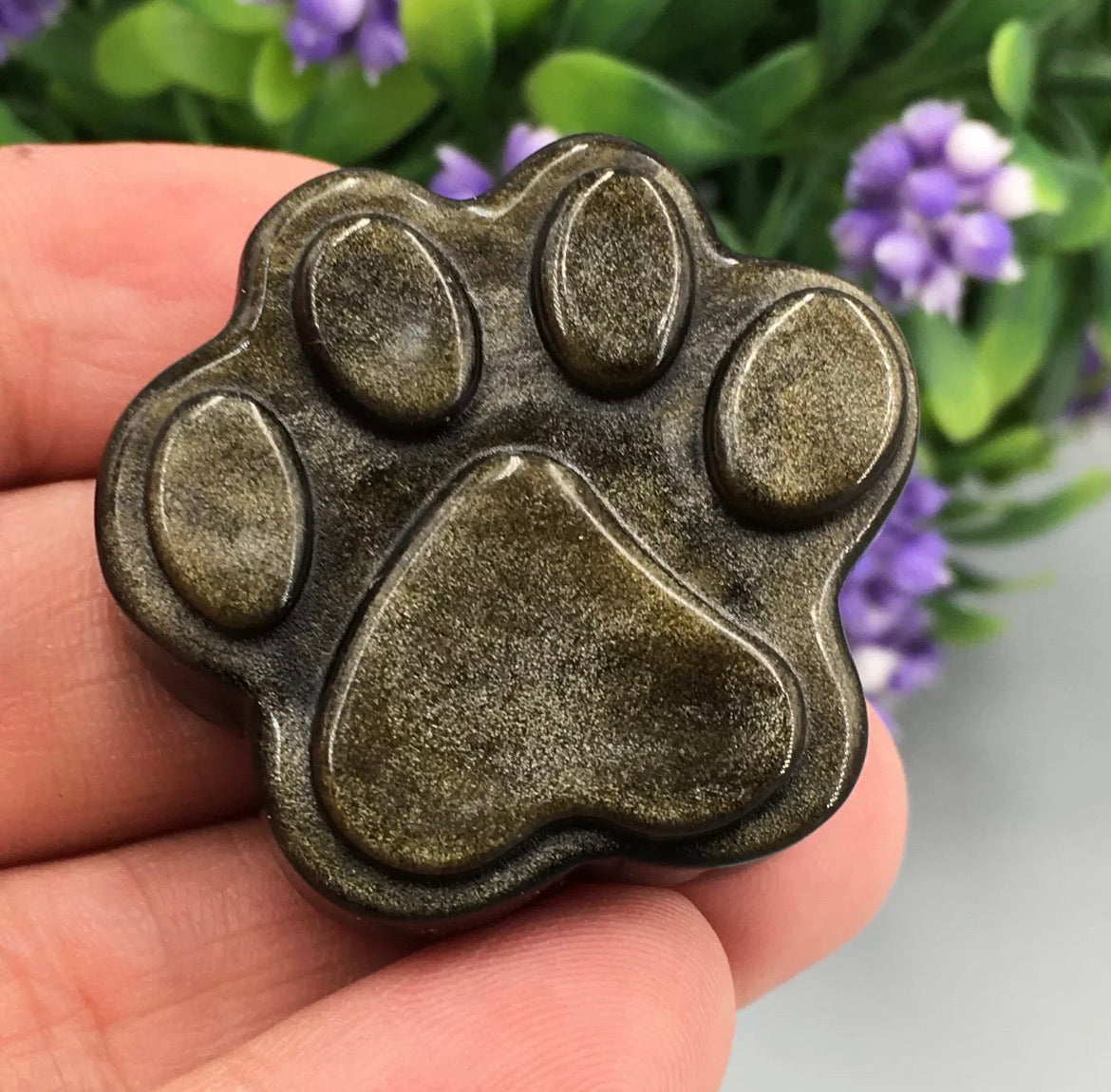 Natural Gold Obsidian gemstone carved Paw