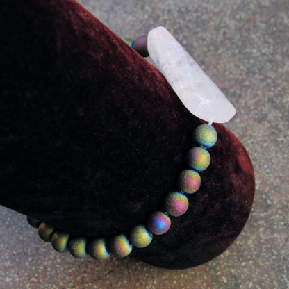 Rainbow Druzy Agate and Purple Cherry Quartz Gemstone Bracelet