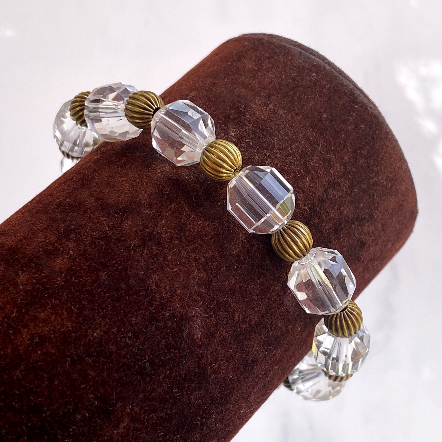 Brass and Quartz gemstone Stretch Bracelet