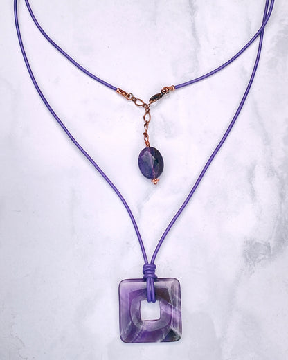 Amethyst gemstone Leather Necklace