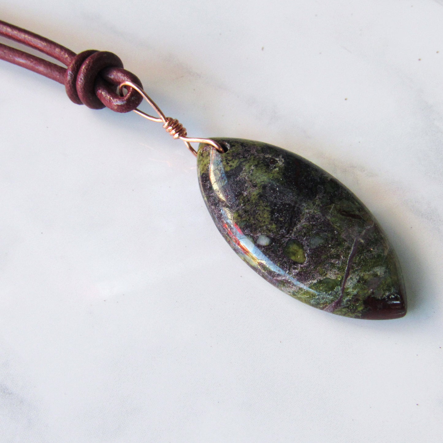 Dragon’s Blood Jasper gemstone on Leather Necklace