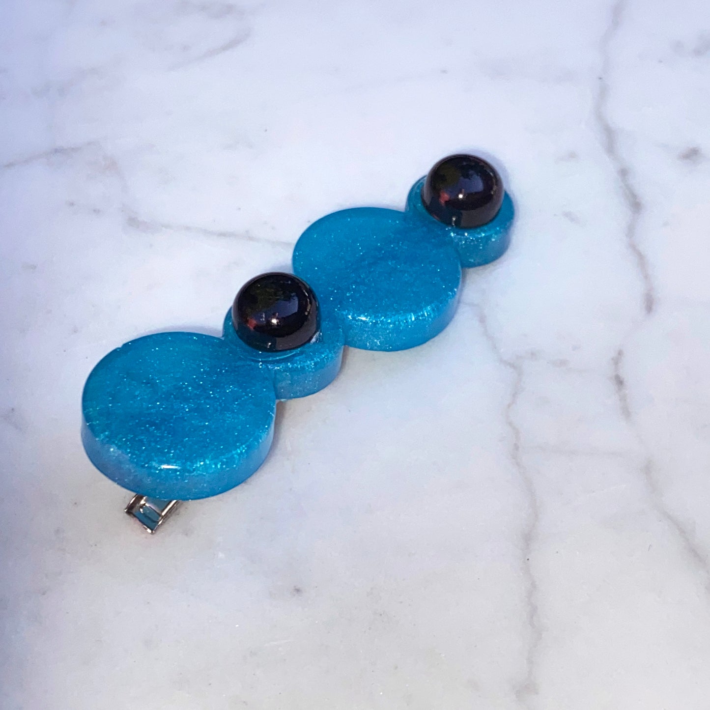 Black onyx gemstone blue resin Hair Clip