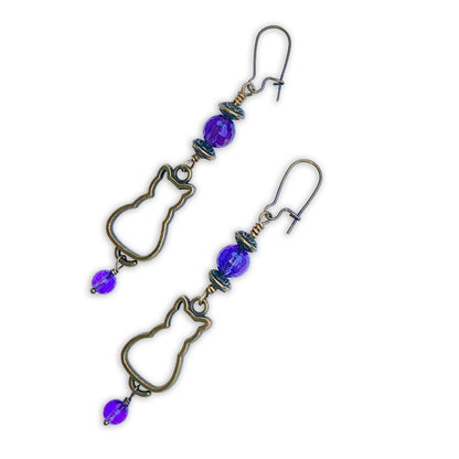 Kitty Cat and Amethyst gemstone Earrings