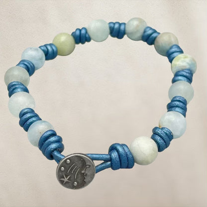 Aquamarine gemstone knotted Leather Bracelet