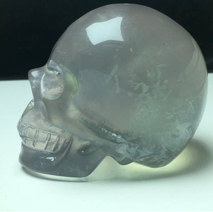 Exquisite fluorite gemstone carved Skull