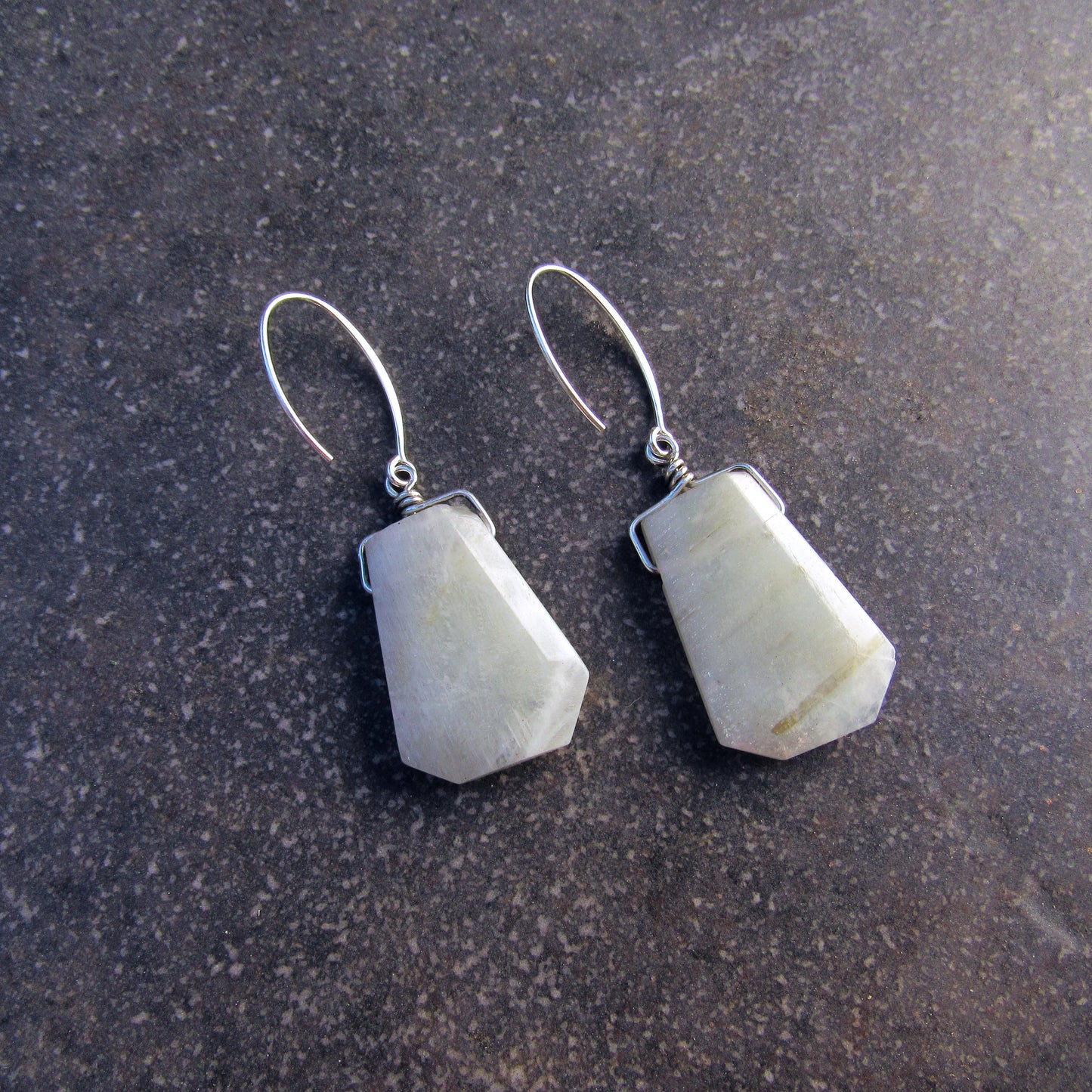 Silver Moonstone Gemstones with Sterling Silver Drop Earrings