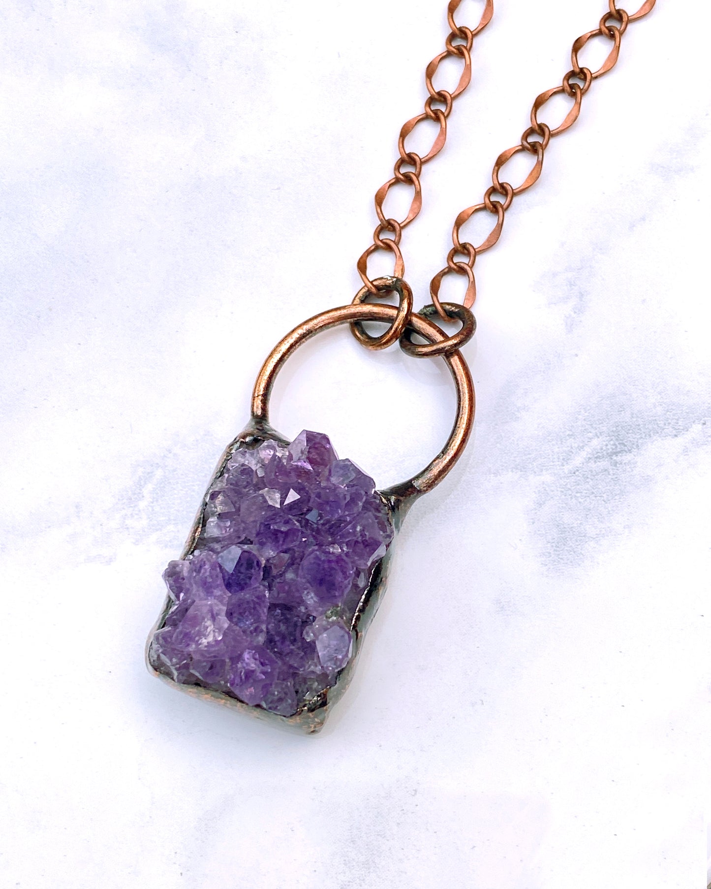 Amethyst and copper long necklace