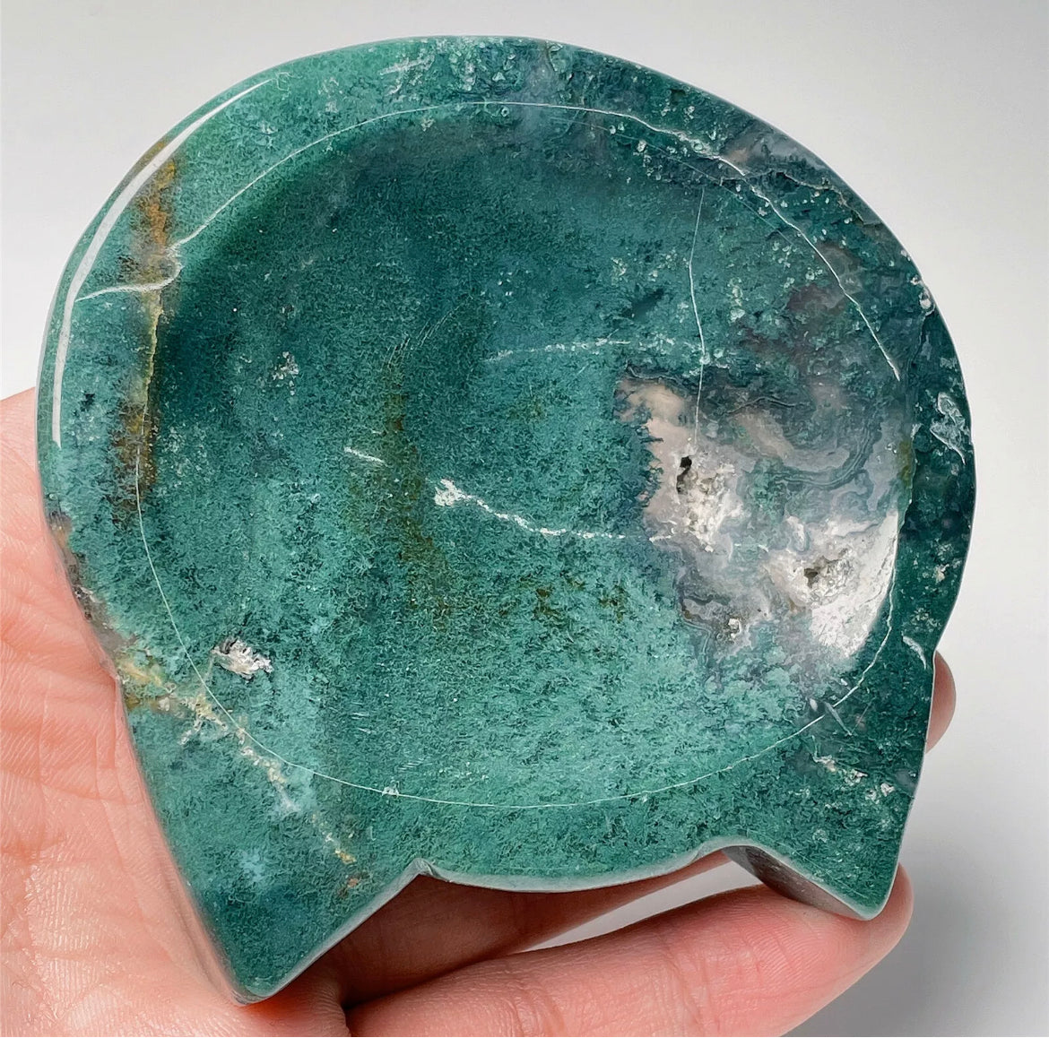 Natural Green Moss Agate Kitty Cat Jewelry Dish