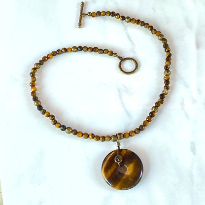 Tiger Eye gemstone and Yin Yang Necklace