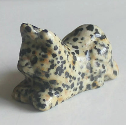 Natural Dalmatian Jasper Gemstone Kitty Figurine