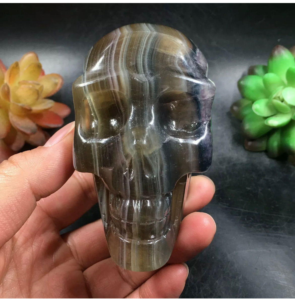 Natural Fluorite gemstone carved Skull