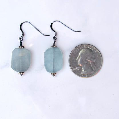 Aquamarine gemstone and Oxidized Sterling Silver Drop Earrings