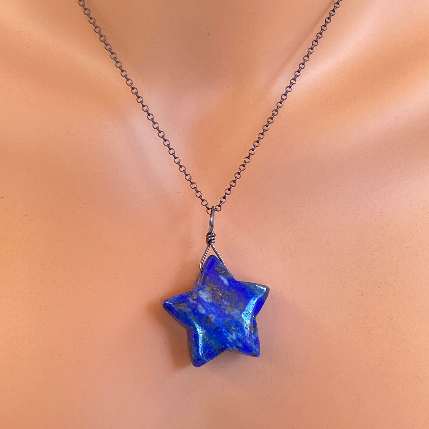 Lapis Lazuli Star on Oxidized Sterling Silver Chain