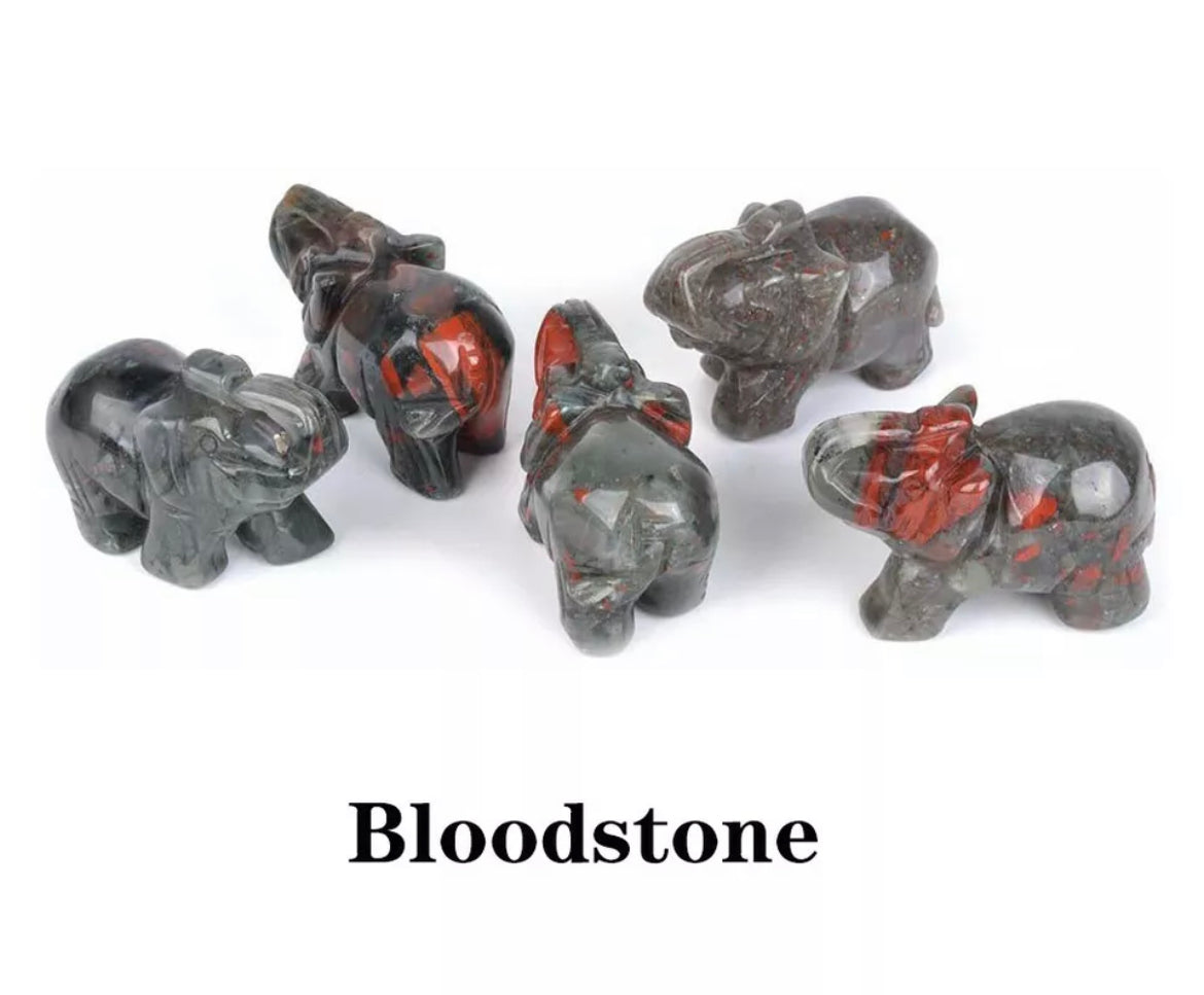Semiprecious African Bloodstone lucky Elephant gemstone crystal figurine