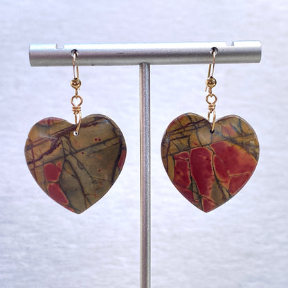 Picasso Jasper gemstone Heart Earrings with 14 Kt GF ear wire