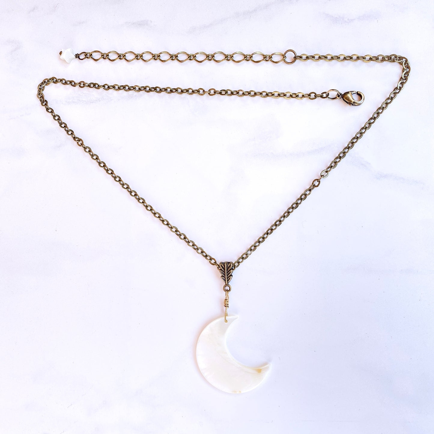 Mother of Pearl moon on brass chain