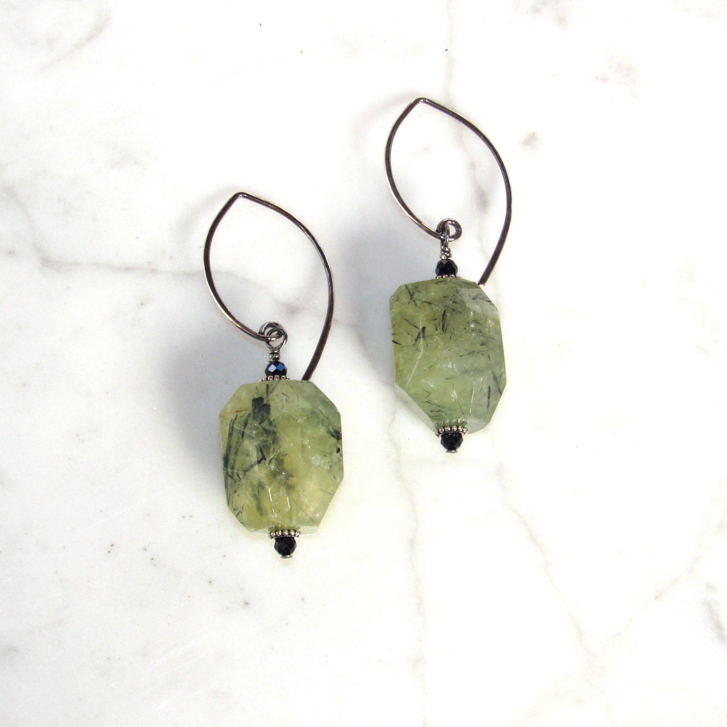 Prehnite and Oxidized Sterling Silver Drop Earrings