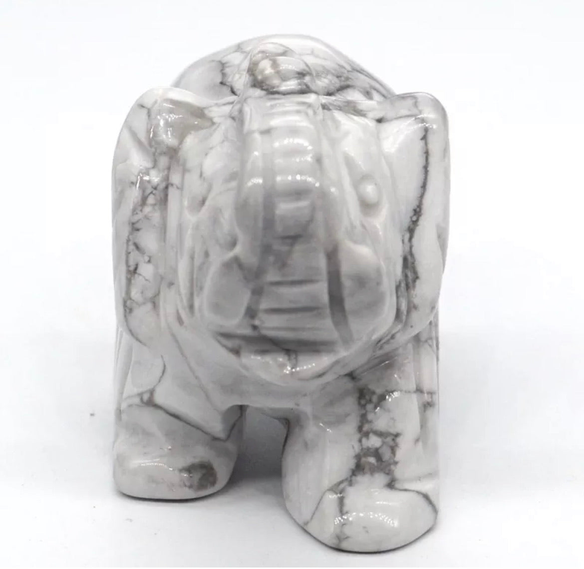 Natural White Howlite gemstone Elephant Figurine