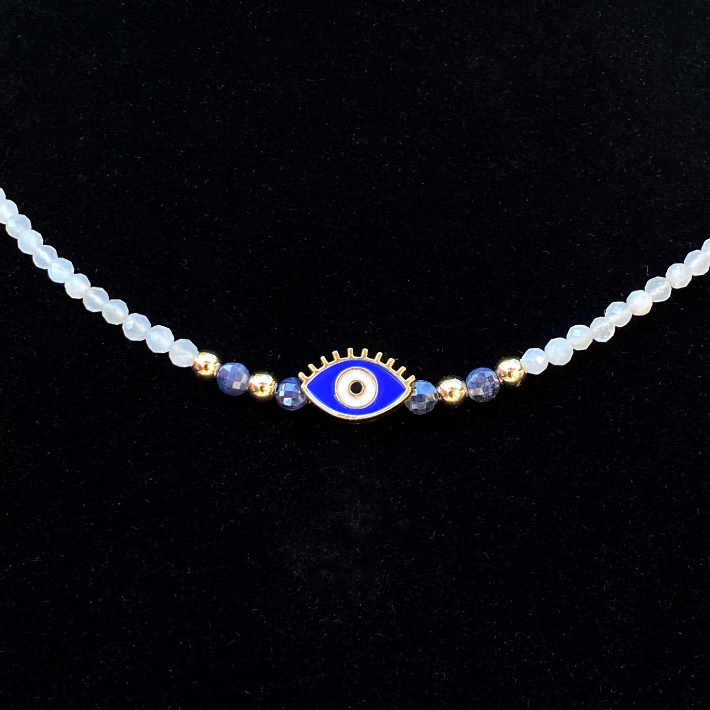 Moonstones and Blue Sapphire Evil Eye Necklace