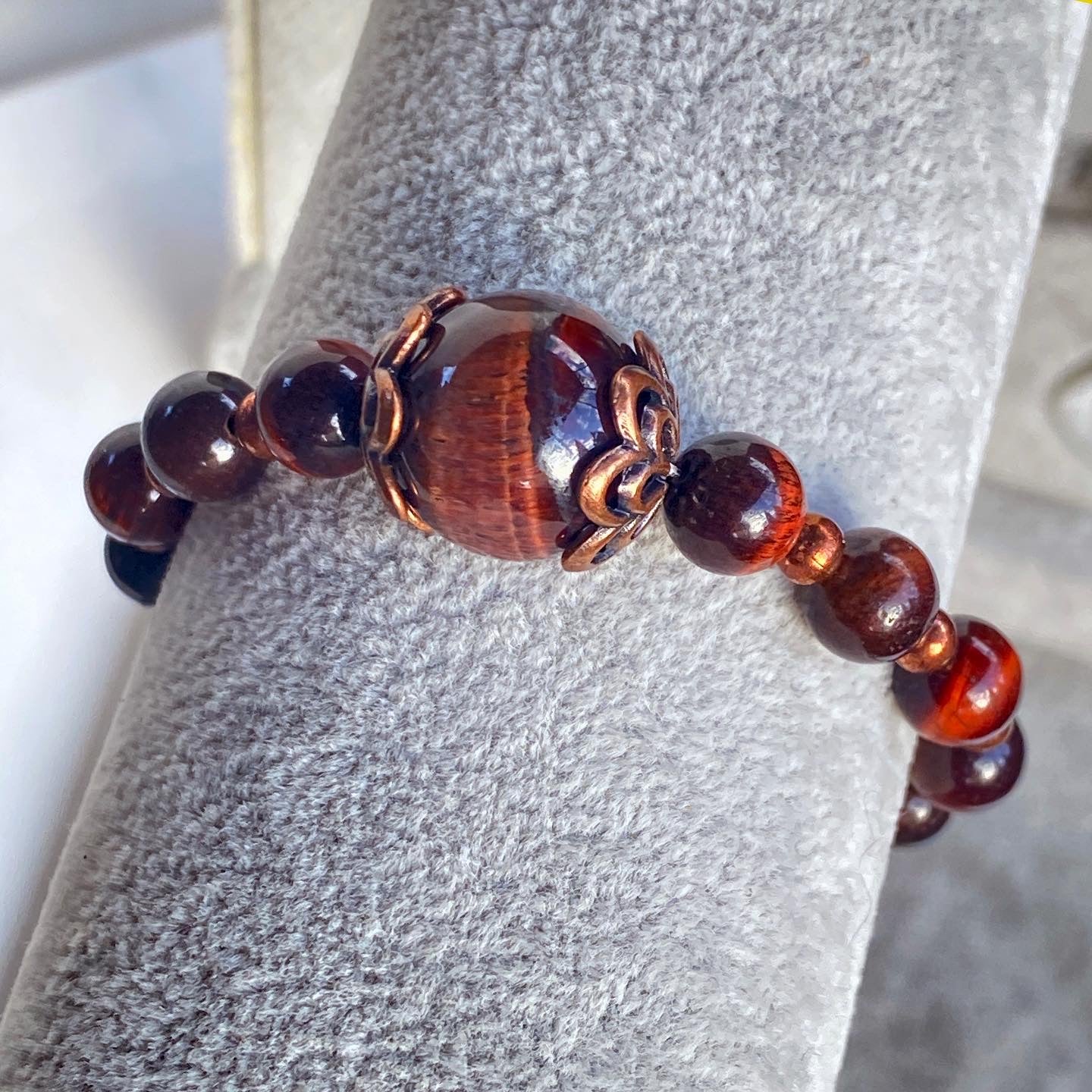 Red Tiger’s Eye gemstone and Copper stretch bracelet